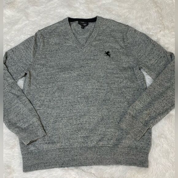 Express V-Neck Sweater Pullover Embroidered Logo Gray Cotton men’s  Size L - Picture 9 of 15